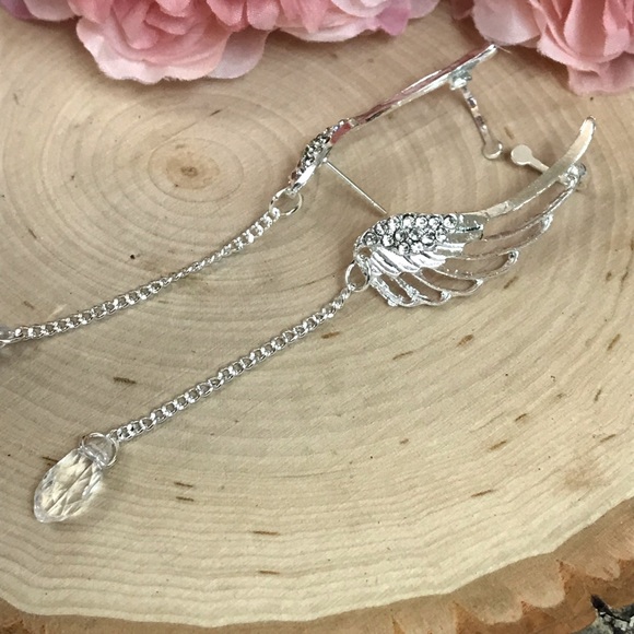 Angel Wings Water Drop Crystal Clip On Earrings - Picture 9 of 12